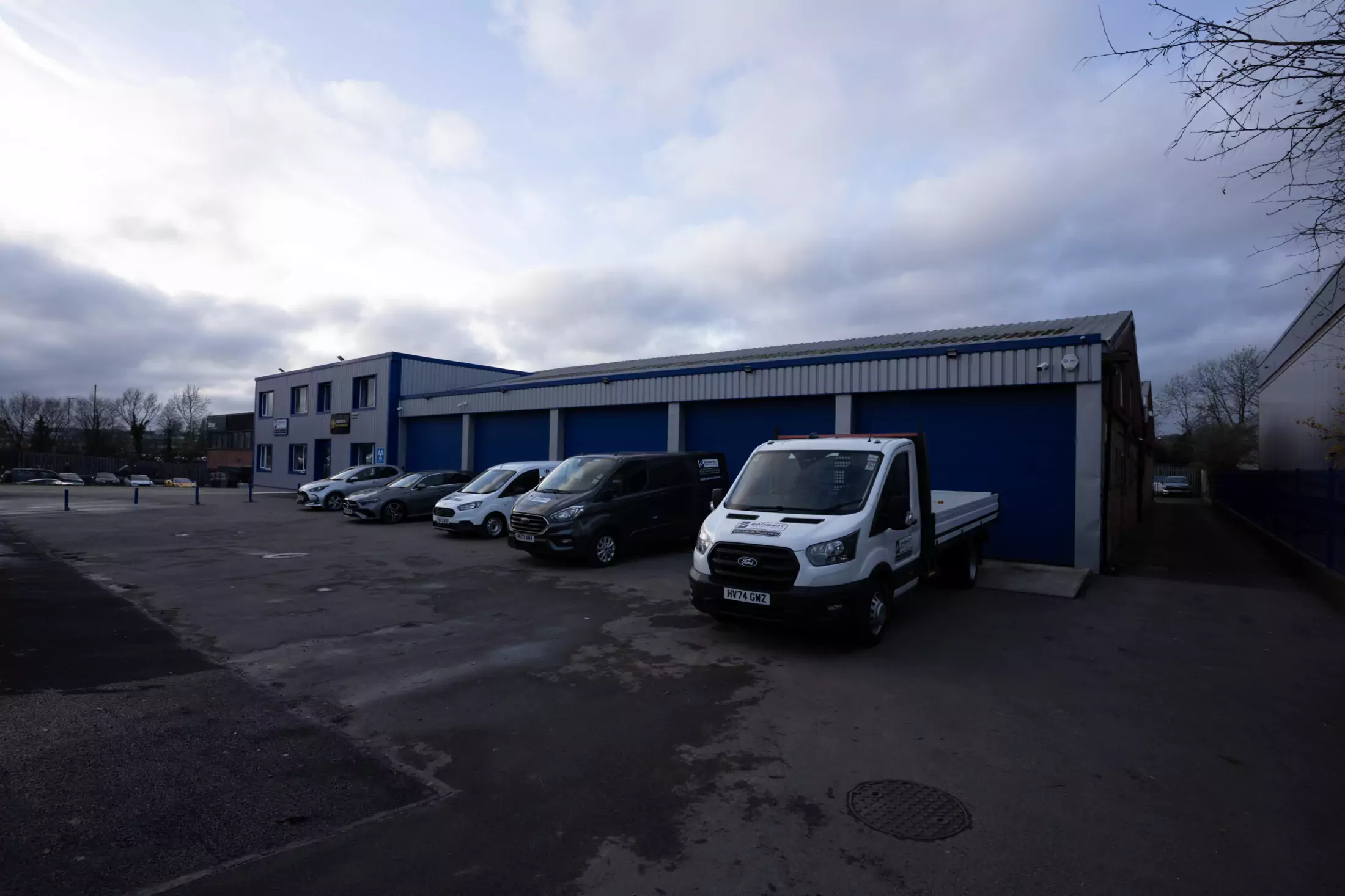 Badshot Lea Self Drive vans parked at the Farnham depot